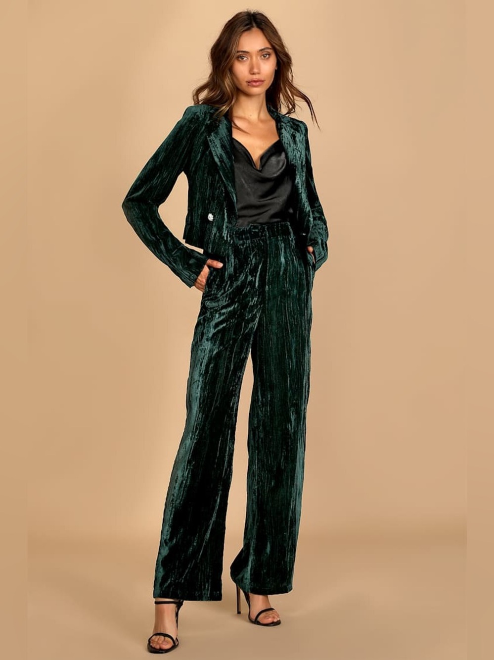 Lulus Crushed Velvet Wide Leg Suit Set - Picture 2 of 9